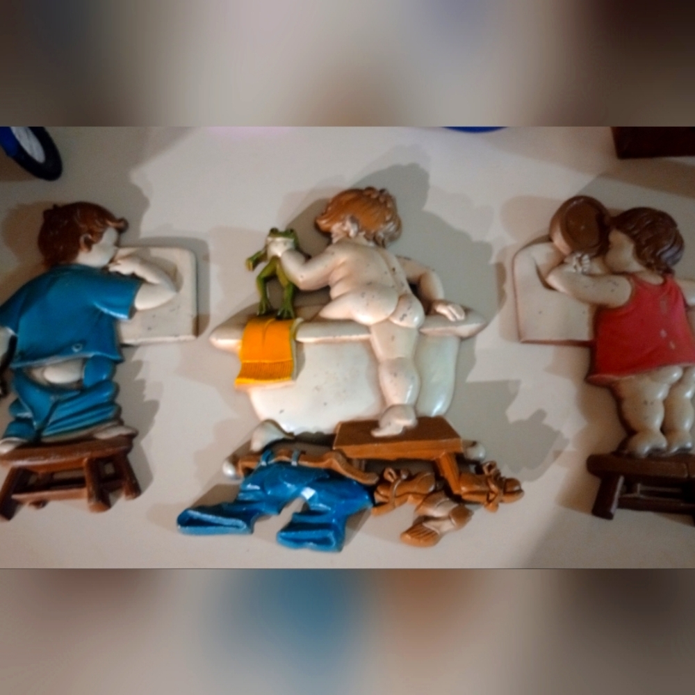 Vintage 1966 Sexton cast iron wall art / plaque set. Kids Bathroom decor